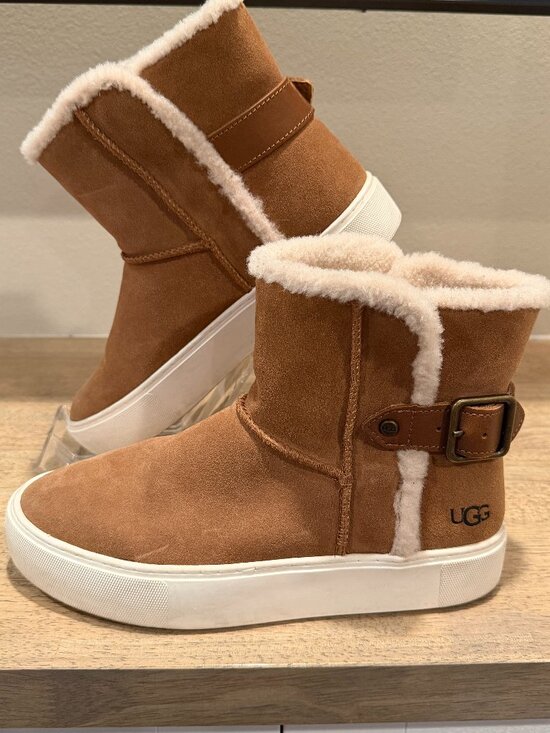 UGG Shoes - UGG Aika Chestnut Suede Buckle Sneaker Boots Size 7.5